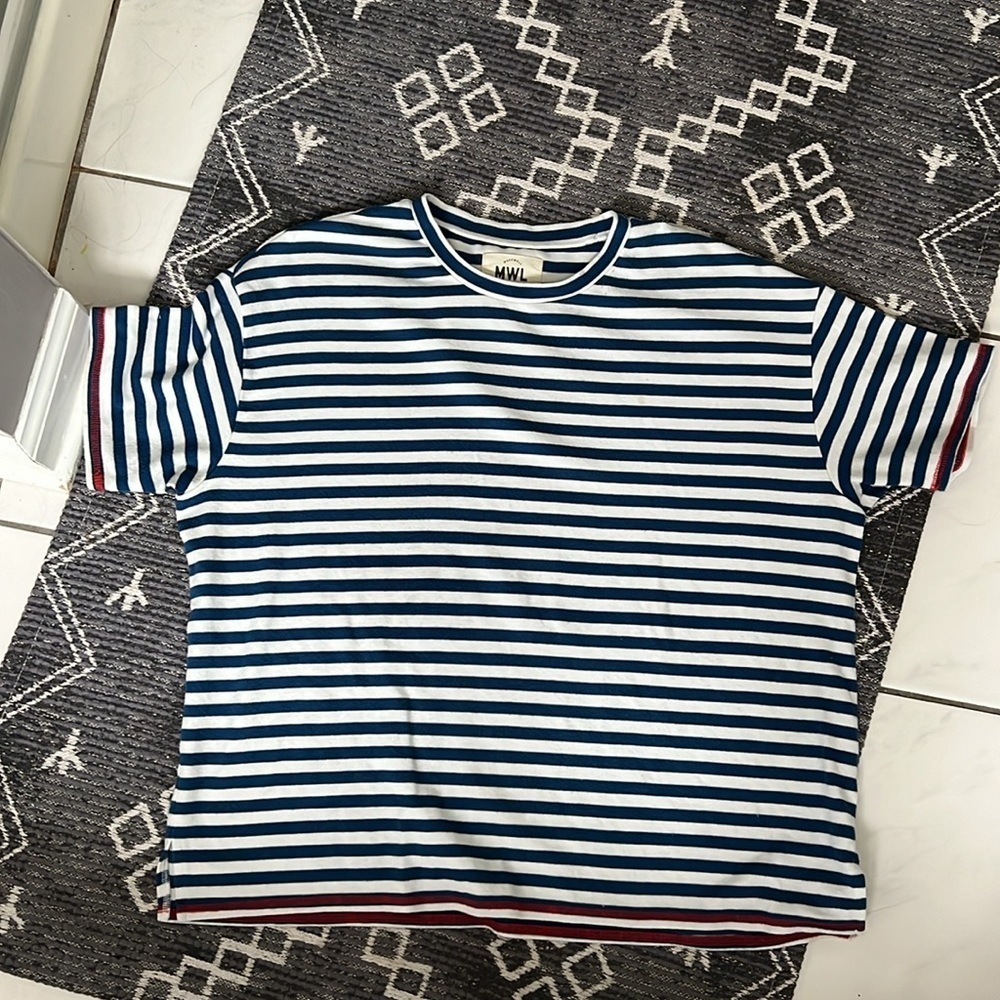 Madewell Boxy Crewneck Blue Stripe Tshirt Top - Picture 2 of 5